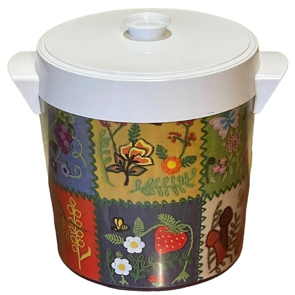 MCM Thermo Serv Retro Ice Bucket Mushrooms Strawberries Butterflies Flowers